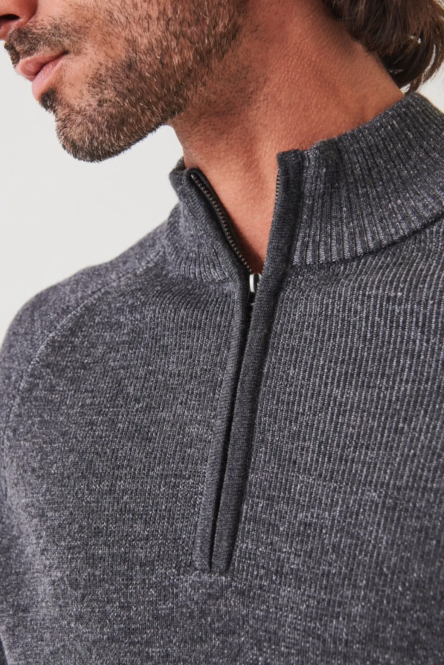 PATRICK ASSARAF Plaited Ribbed Quarter-Zip Mock|Men Knitwear