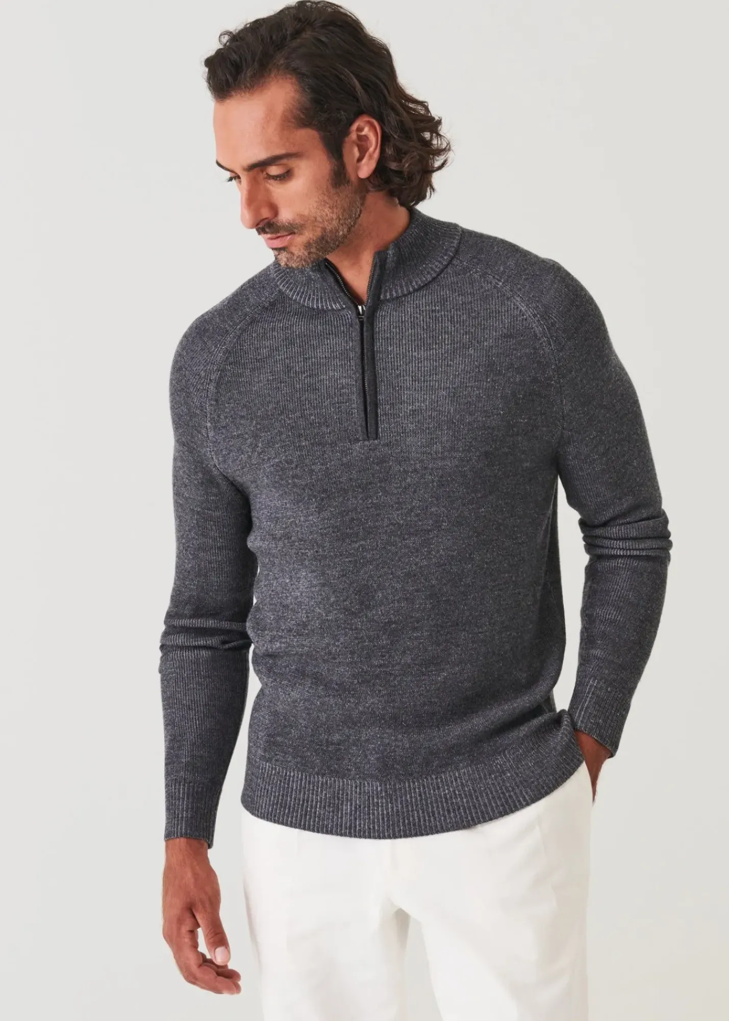 PATRICK ASSARAF Plaited Ribbed Quarter-Zip Mock|Men Knitwear