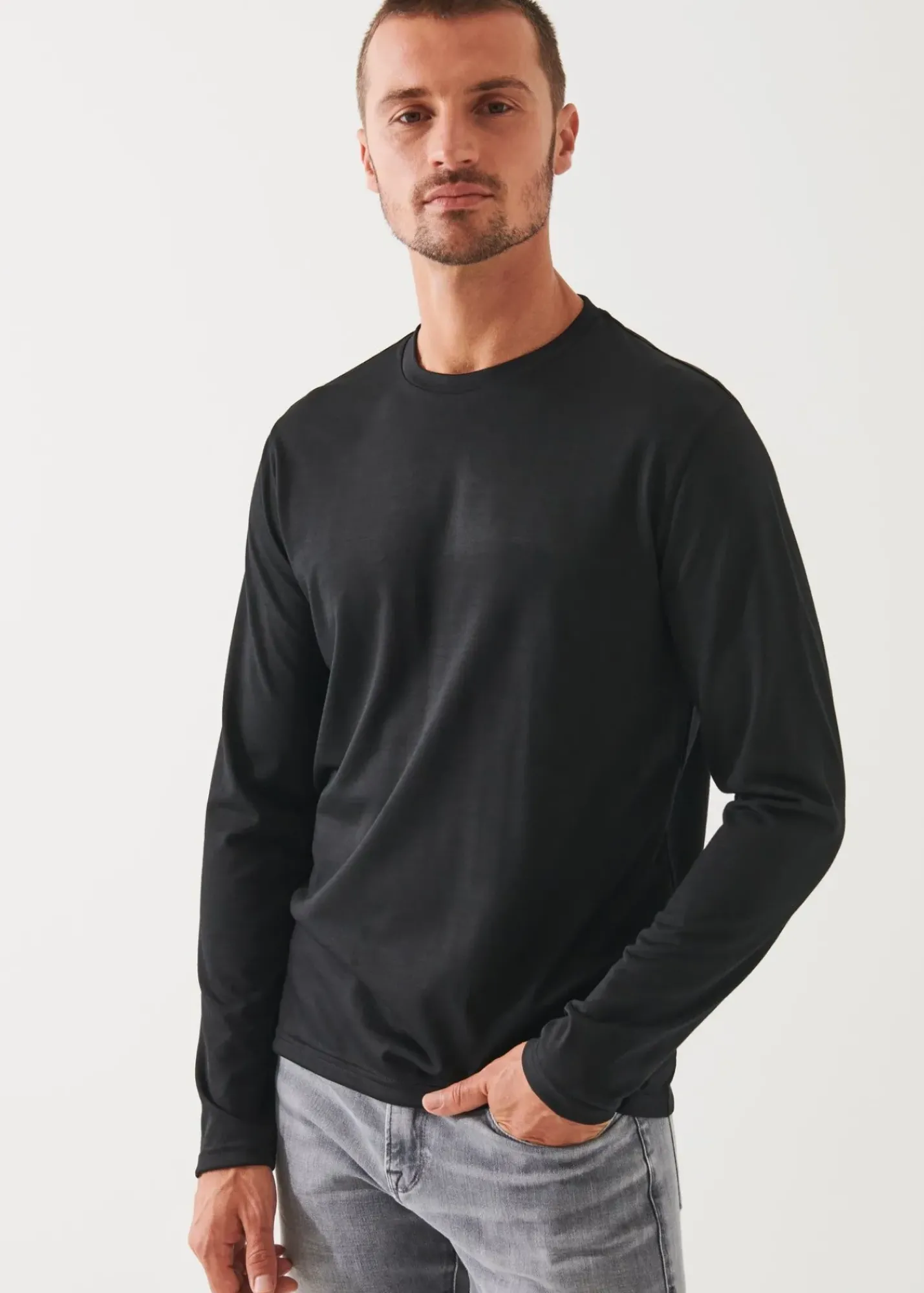 PATRICK ASSARAF Reda Active Wool Long-Sleeve Knit T-Shirt|Men T-Shirts