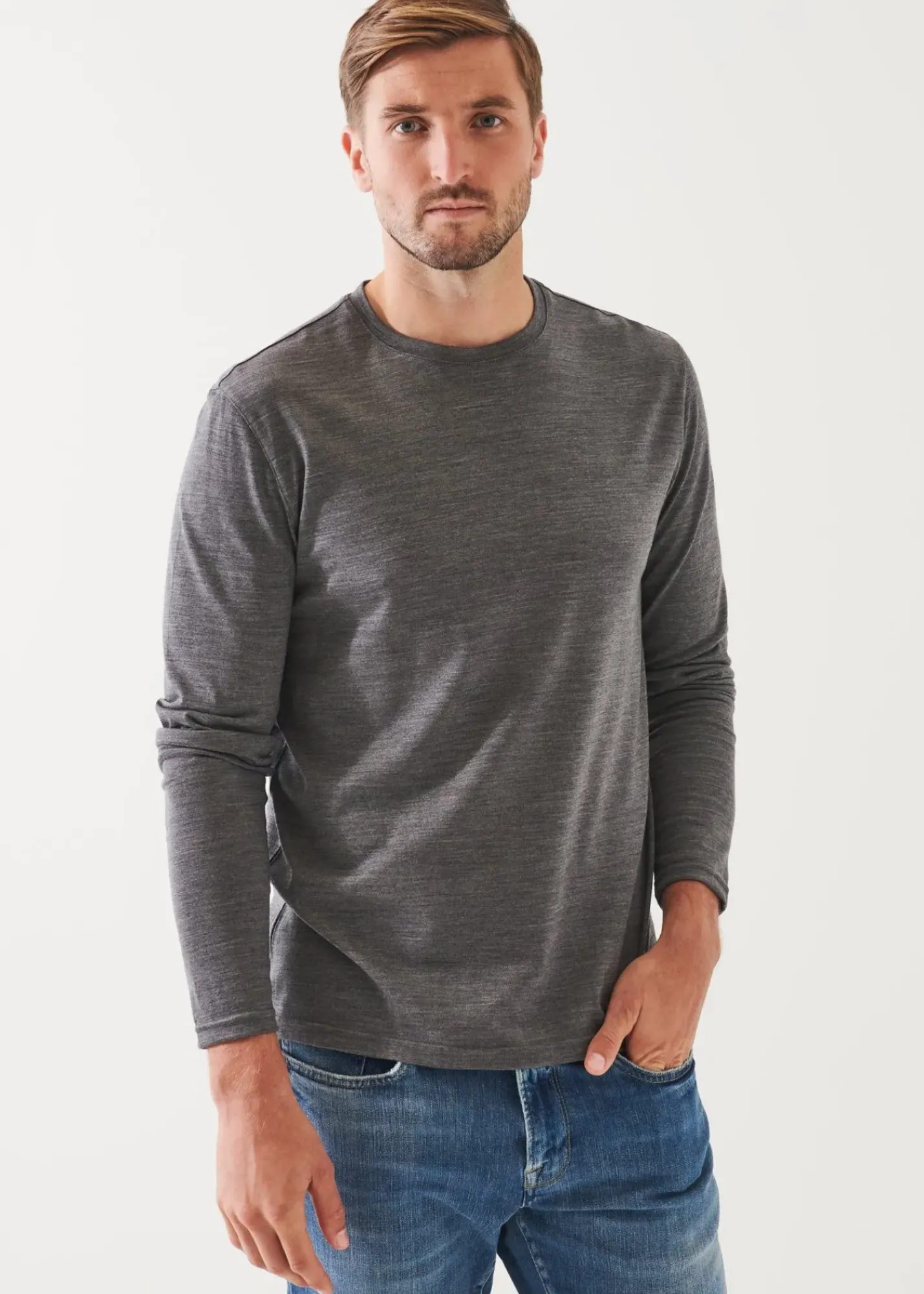 PATRICK ASSARAF Reda Active Wool Long-Sleeve Knit T-Shirt|Men T-Shirts