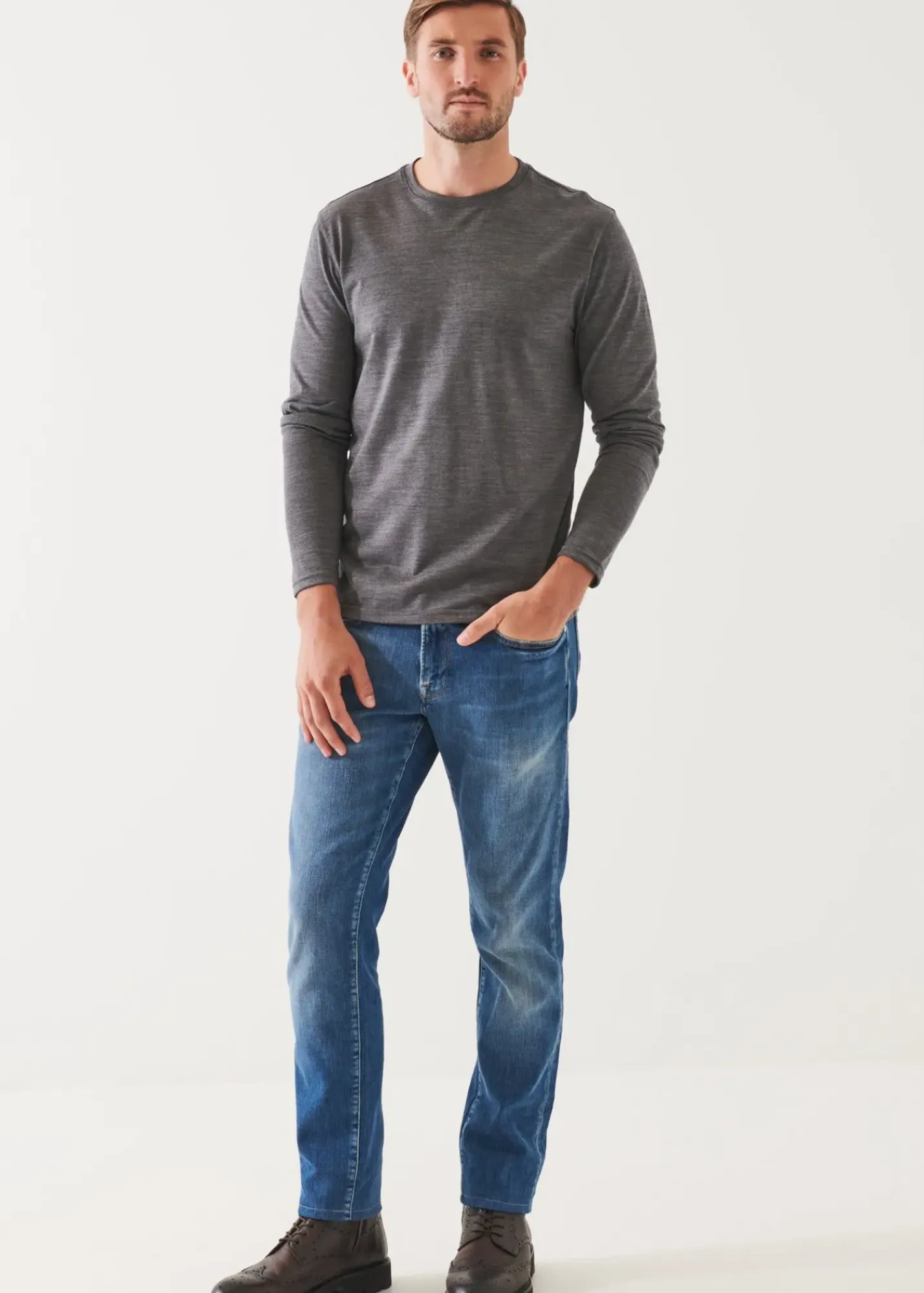 PATRICK ASSARAF Reda Active Wool Long-Sleeve Knit T-Shirt|Men T-Shirts