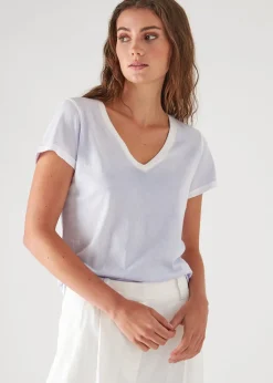 PATRICK ASSARAF Reverse Spray Lightweight Pima Cotton V-Neck T-Shirt|Women T-Shirts
