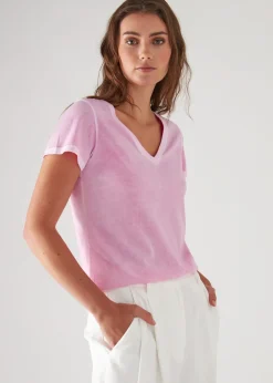 PATRICK ASSARAF Reverse Spray Lightweight Pima Cotton V-Neck T-Shirt|Women T-Shirts