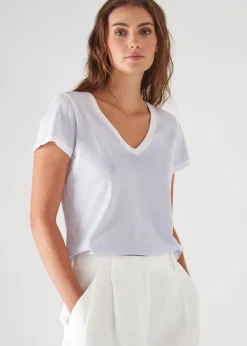 PATRICK ASSARAF Reverse Spray Lightweight Pima Cotton V-Neck T-Shirt|Women T-Shirts