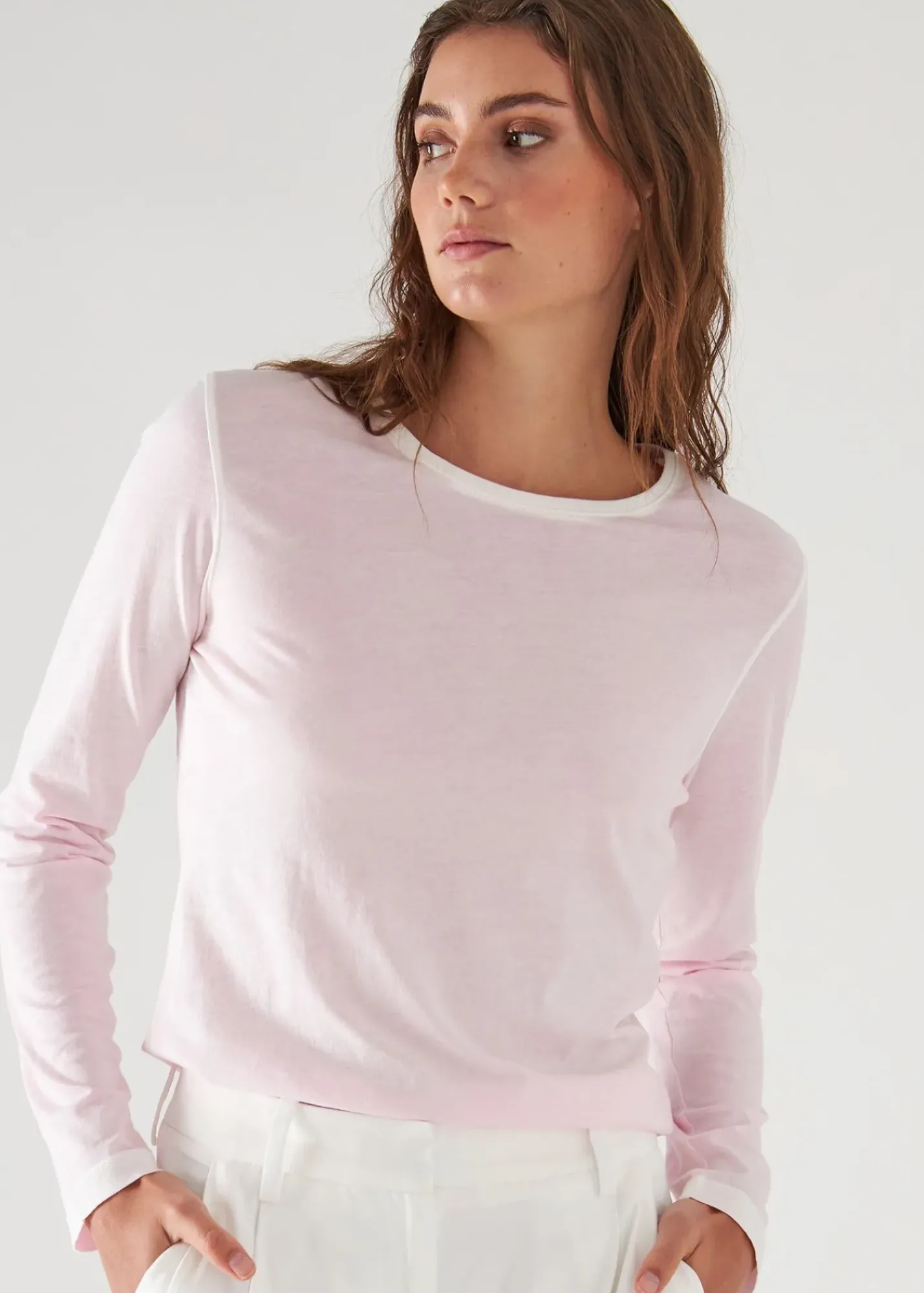 PATRICK ASSARAF Reverse Spray Lightweight Pima Cotton Slim Longsleeve T-Shirt|Women T-Shirts