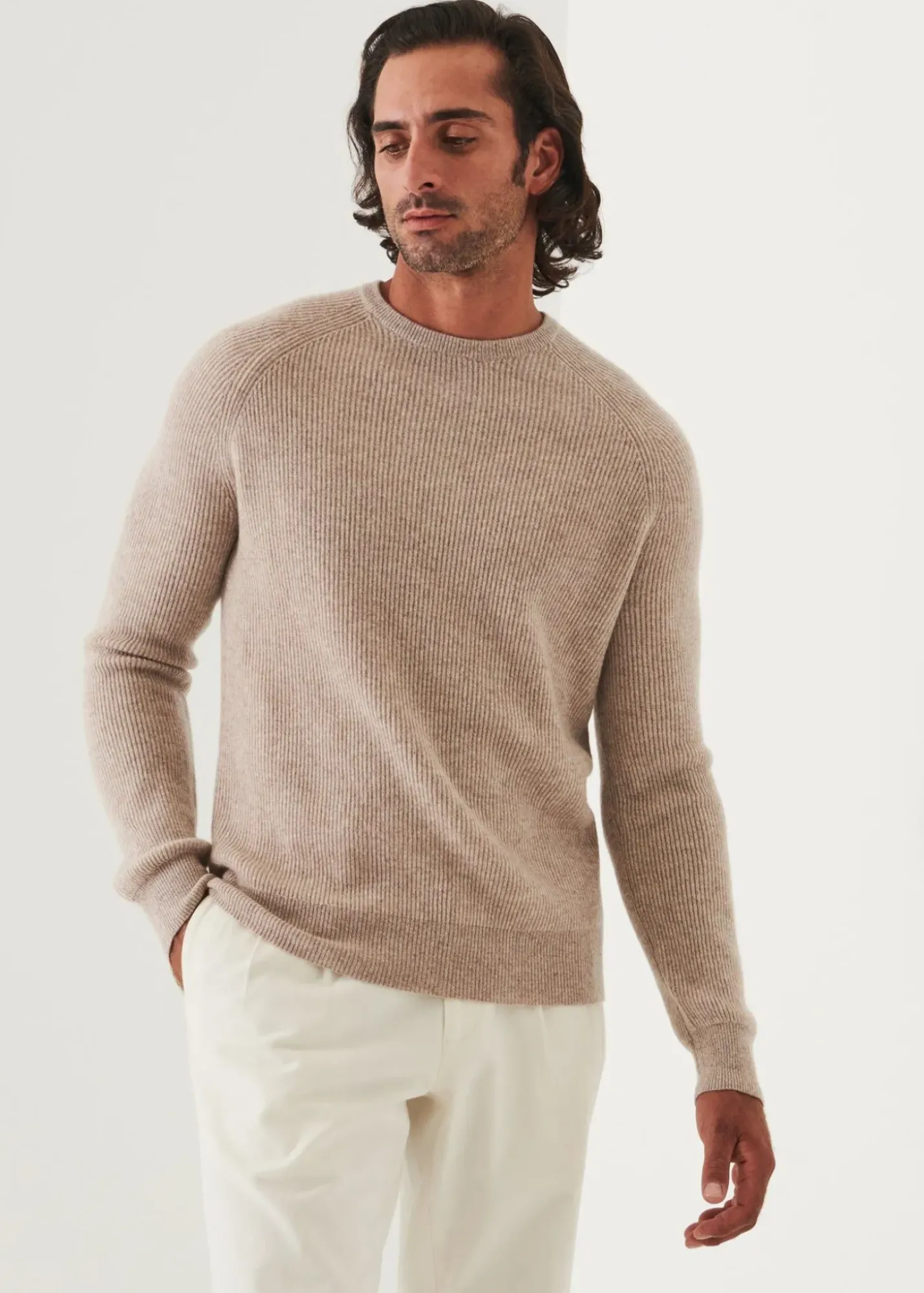 PATRICK ASSARAF Ribbed Cashmere Crewneck|Men Knitwear