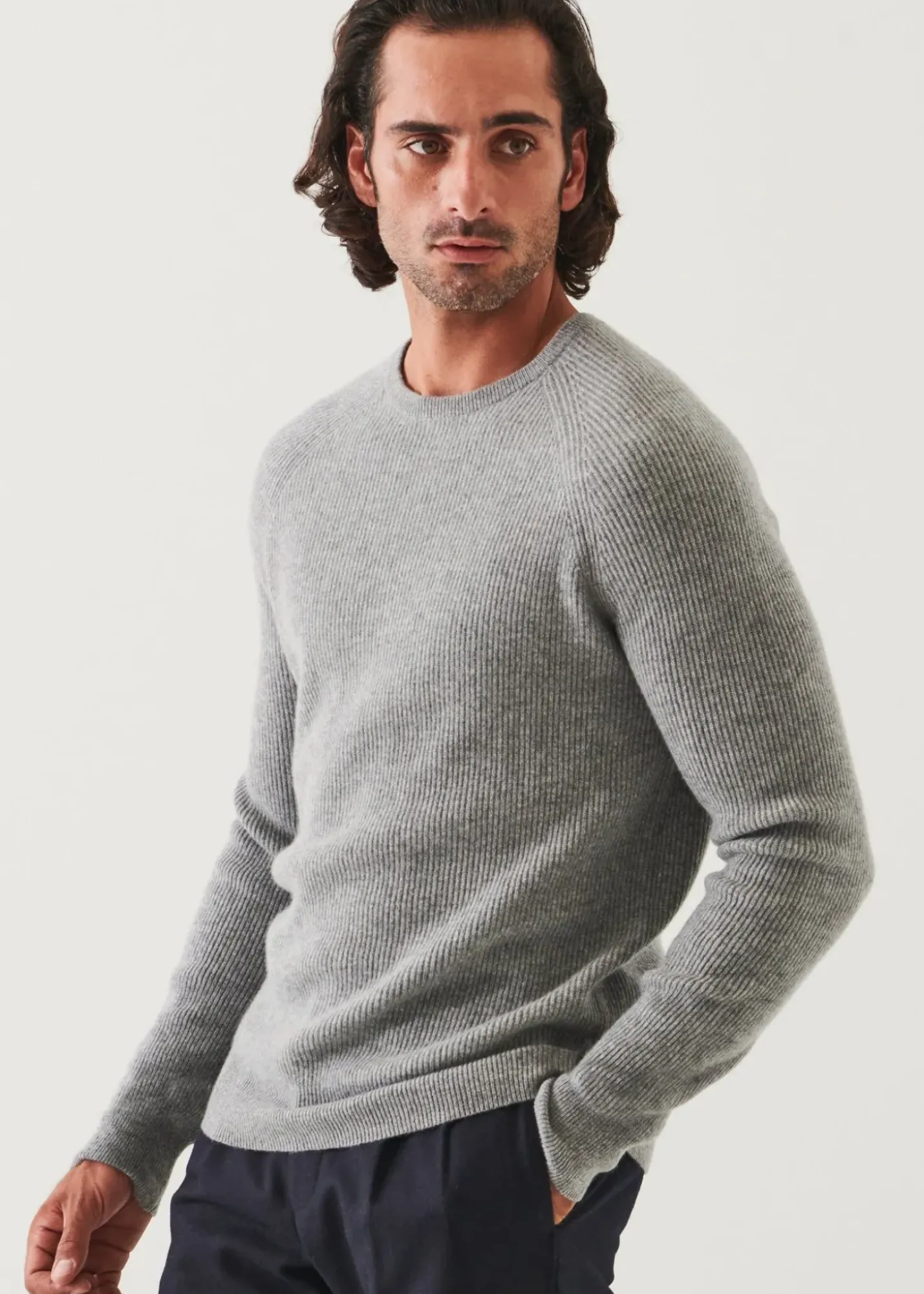 PATRICK ASSARAF Ribbed Cashmere Crewneck|Men Knitwear