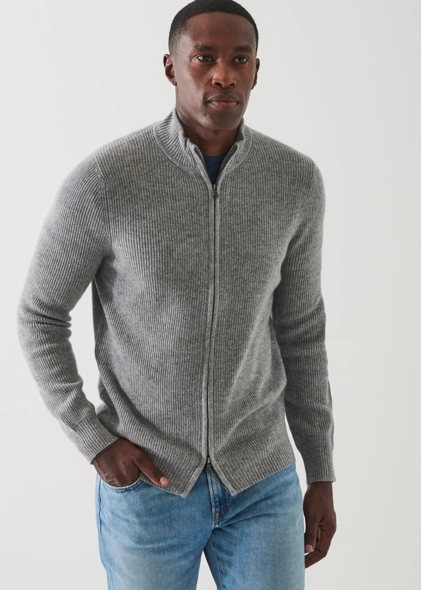 PATRICK ASSARAF Ribbed Cashmere Full Zip|Men Knitwear