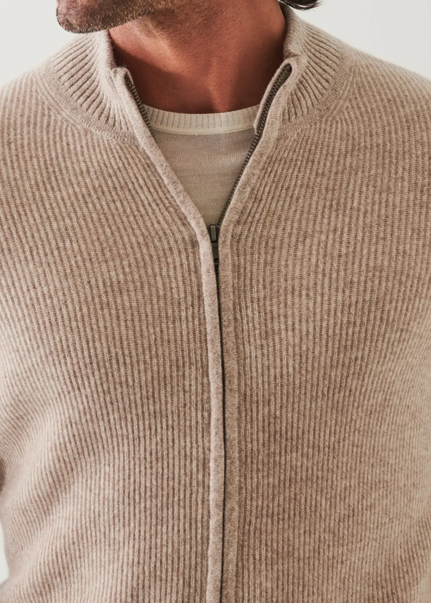 PATRICK ASSARAF Ribbed Cashmere Full Zip|Men Knitwear