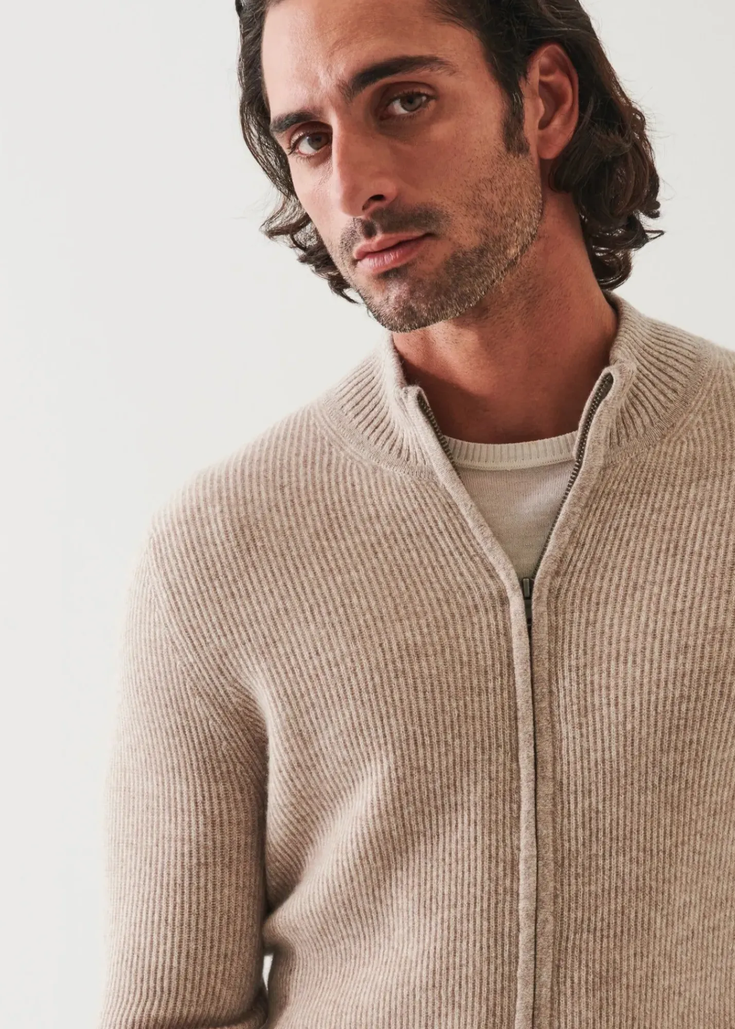 PATRICK ASSARAF Ribbed Cashmere Full Zip|Men Knitwear