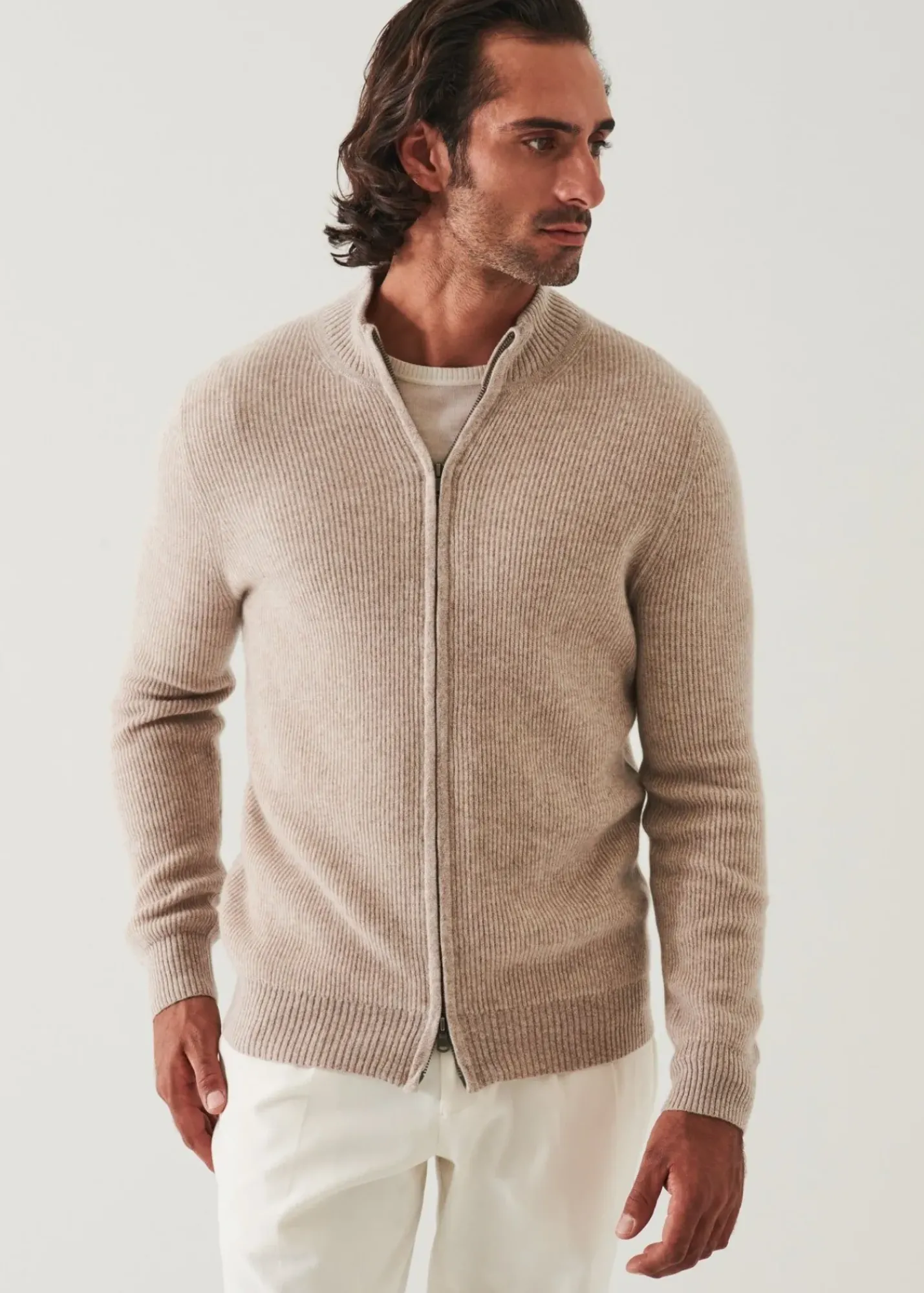PATRICK ASSARAF Ribbed Cashmere Full Zip|Men Knitwear