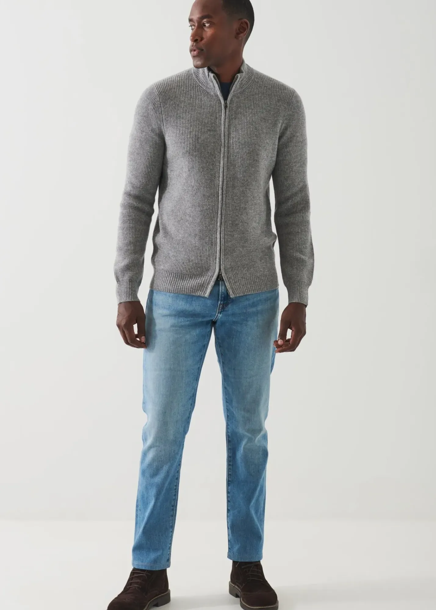 PATRICK ASSARAF Ribbed Cashmere Full Zip|Men Knitwear