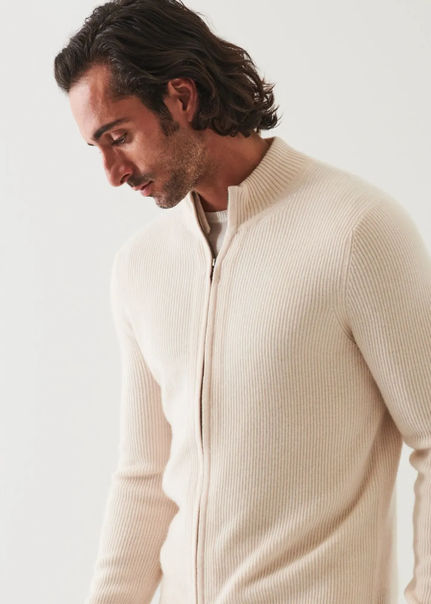 PATRICK ASSARAF Ribbed Cashmere Full Zip|Men Knitwear