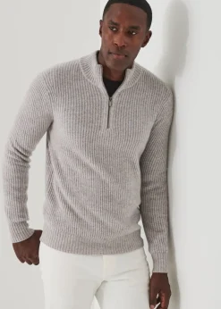 PATRICK ASSARAF Ribbed Cashmere Quarter-Zip|Men Knitwear