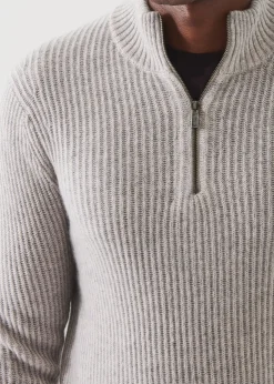 PATRICK ASSARAF Ribbed Cashmere Quarter-Zip|Men Knitwear