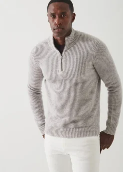 PATRICK ASSARAF Ribbed Cashmere Quarter-Zip|Men Knitwear