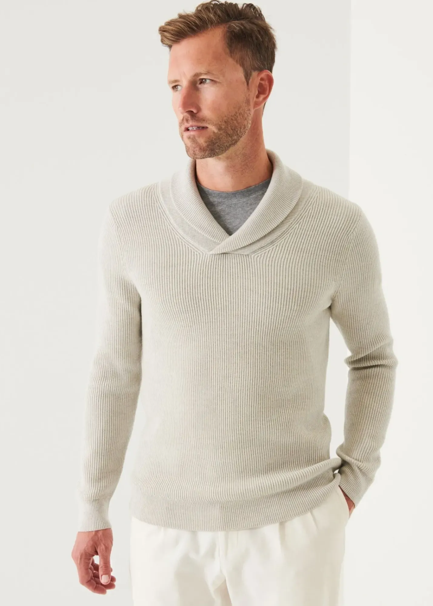 PATRICK ASSARAF Shawl Collar Merino Wool Sweater|Men Knitwear