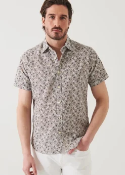PATRICK ASSARAF Short Sleeve Leaf Print Cotton Button Up|Men Shirts