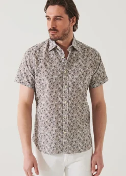 PATRICK ASSARAF Short Sleeve Leaf Print Cotton Button Up|Men Shirts