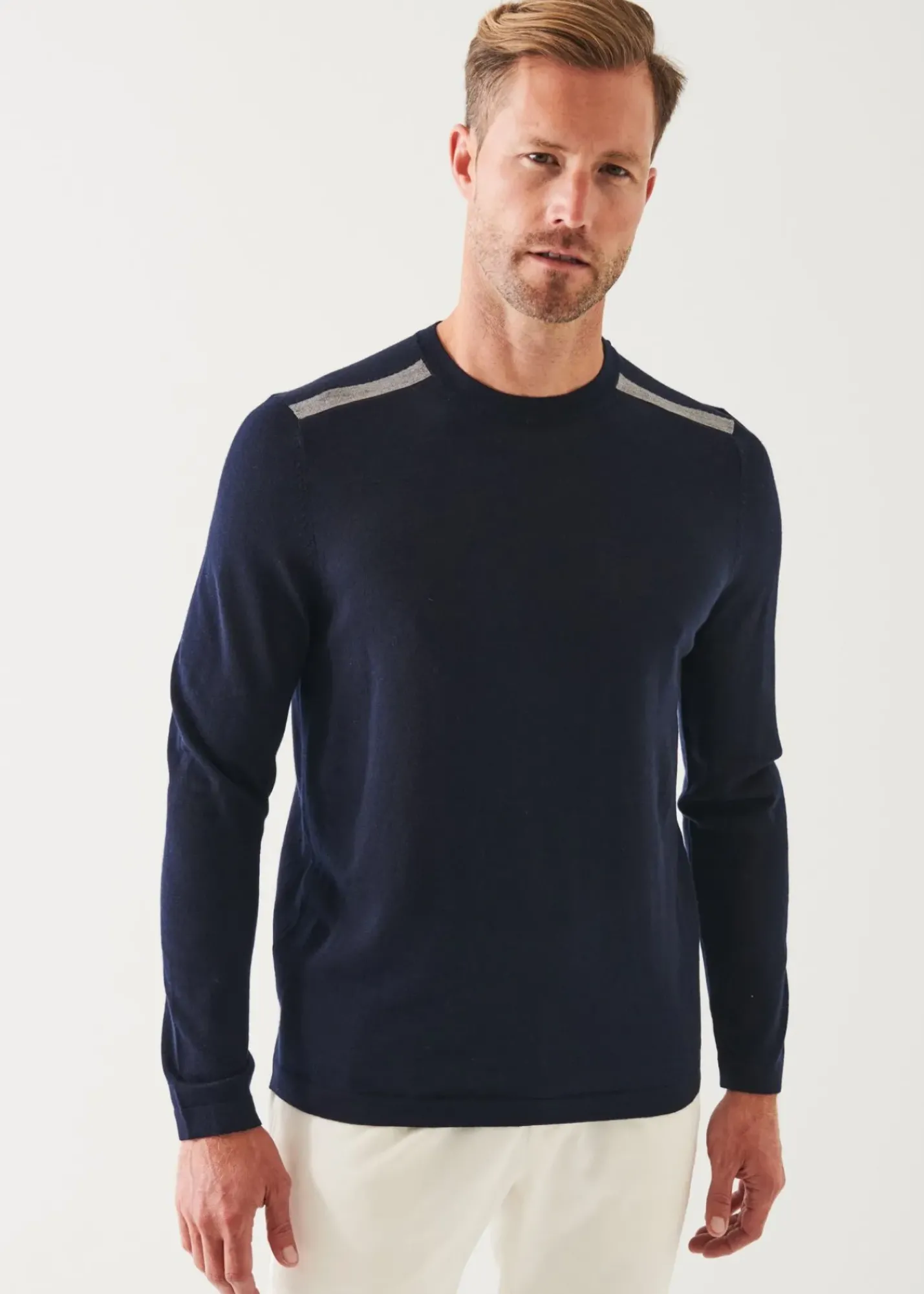PATRICK ASSARAF Shoulder Tipped Merino Wool Crewneck|Men Knitwear