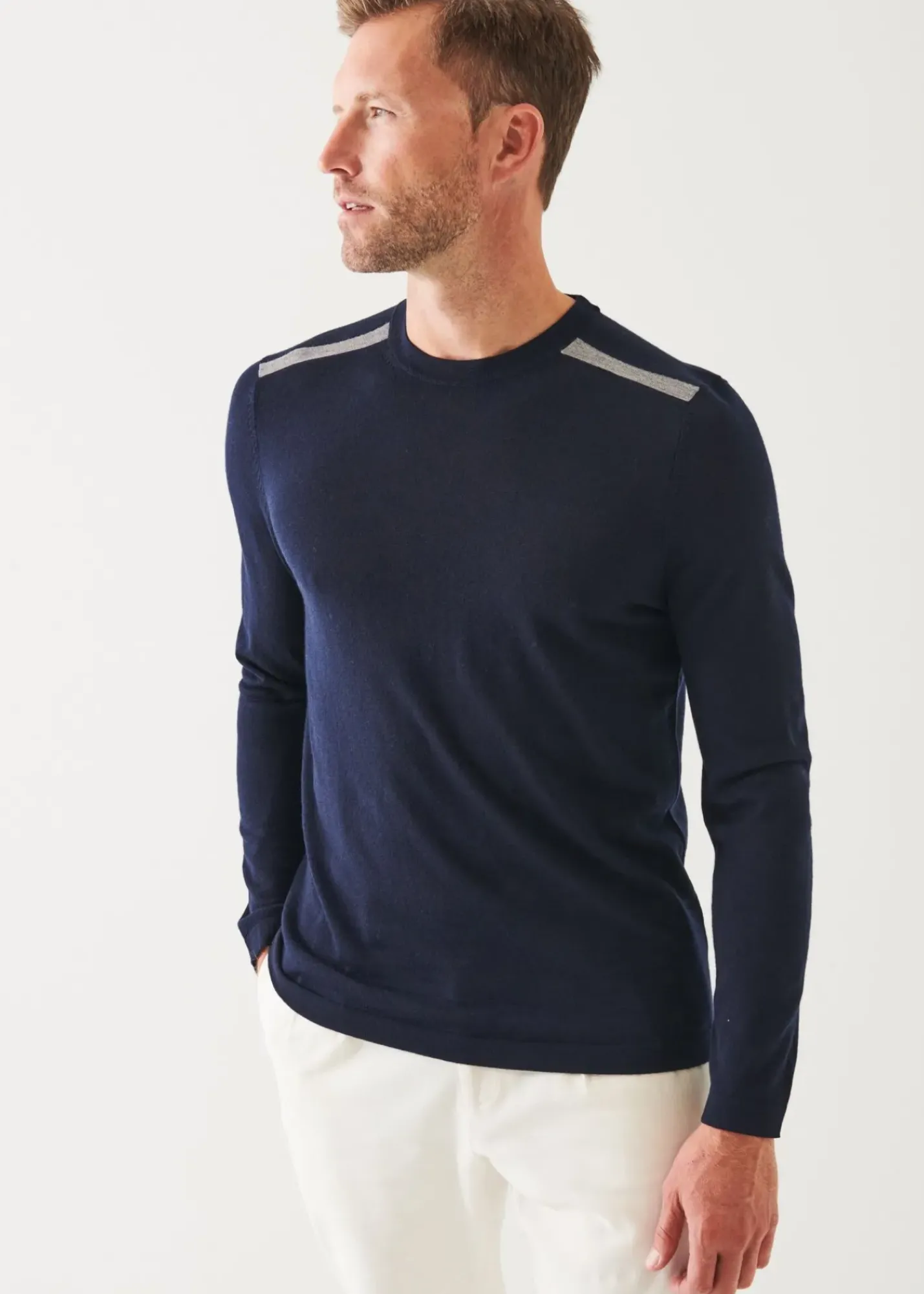 PATRICK ASSARAF Shoulder Tipped Merino Wool Crewneck|Men Knitwear