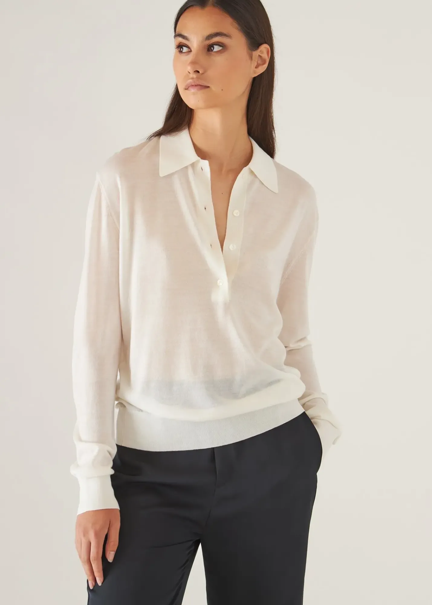 PATRICK ASSARAF Superfine Merino Lyocell Relaxed Long Sleeve Polo|Women Polos