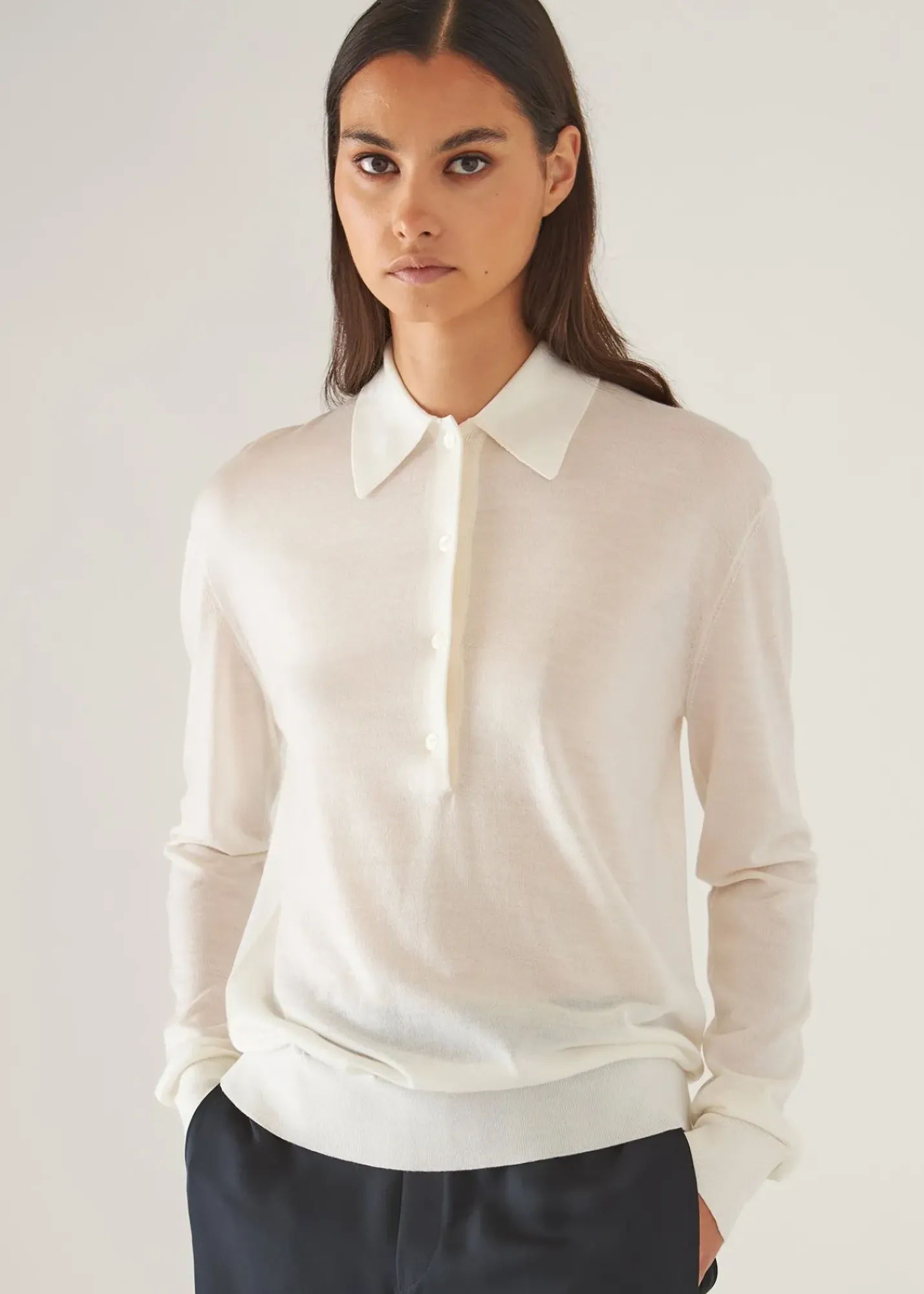 PATRICK ASSARAF Superfine Merino Lyocell Relaxed Long Sleeve Polo|Women Polos