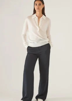 PATRICK ASSARAF Superfine Merino Lyocell Relaxed Long Sleeve Polo|Women Polos