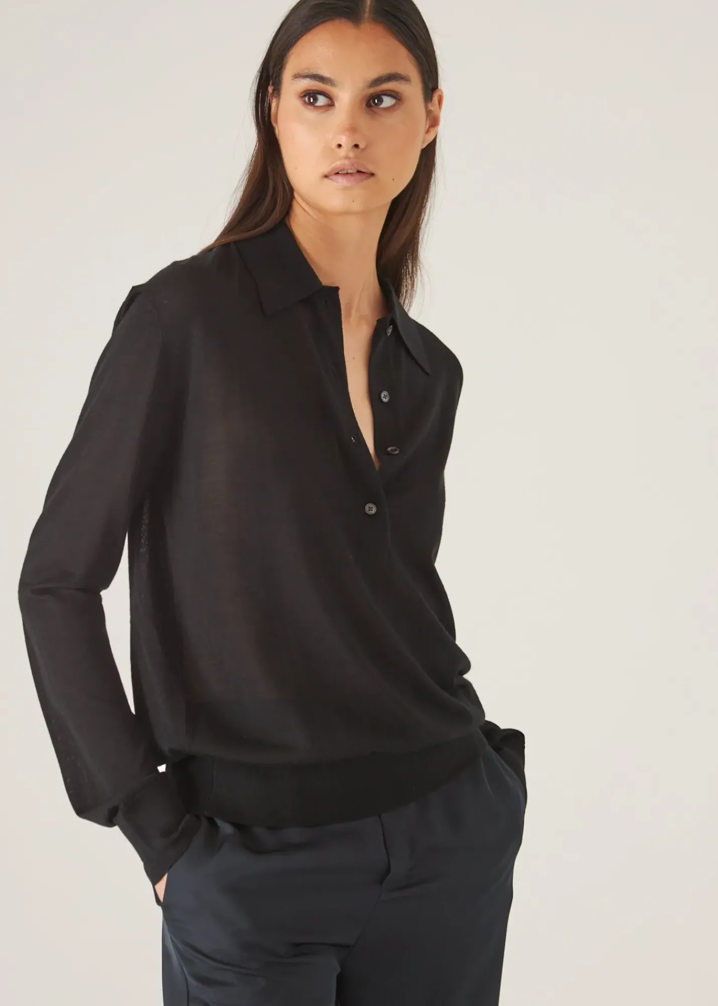 PATRICK ASSARAF Superfine Merino Lyocell Relaxed Long Sleeve Polo|Women Polos