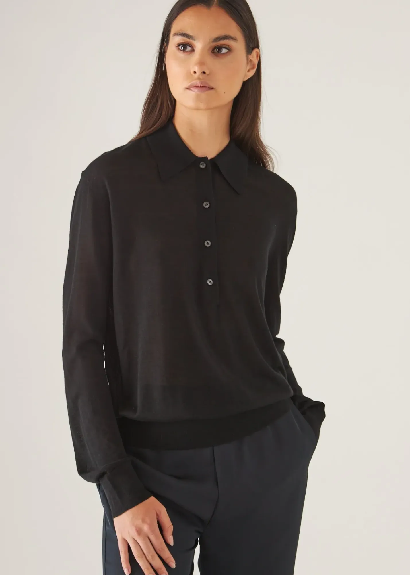 PATRICK ASSARAF Superfine Merino Lyocell Relaxed Long Sleeve Polo|Women Polos