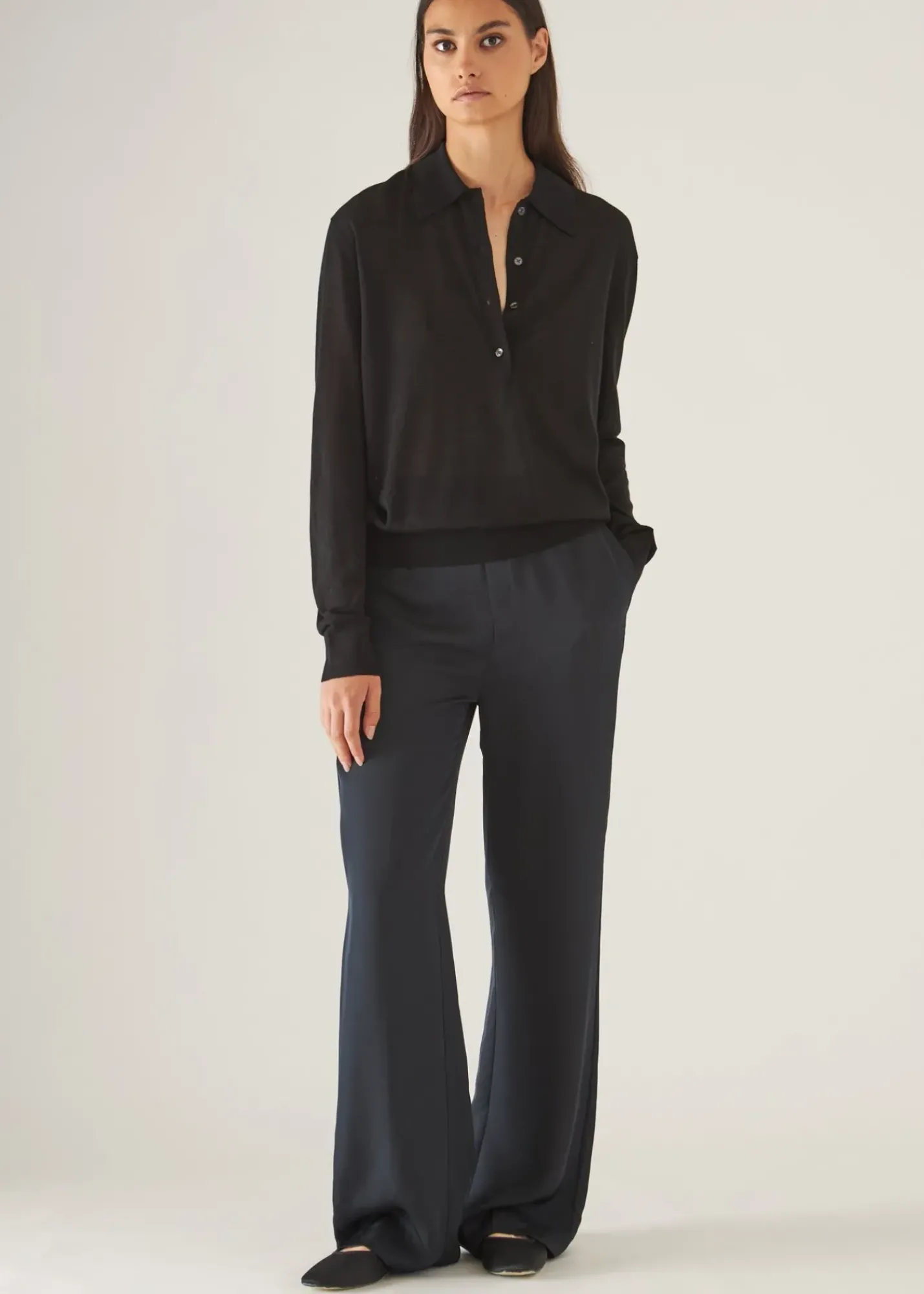 PATRICK ASSARAF Superfine Merino Lyocell Relaxed Long Sleeve Polo|Women Polos