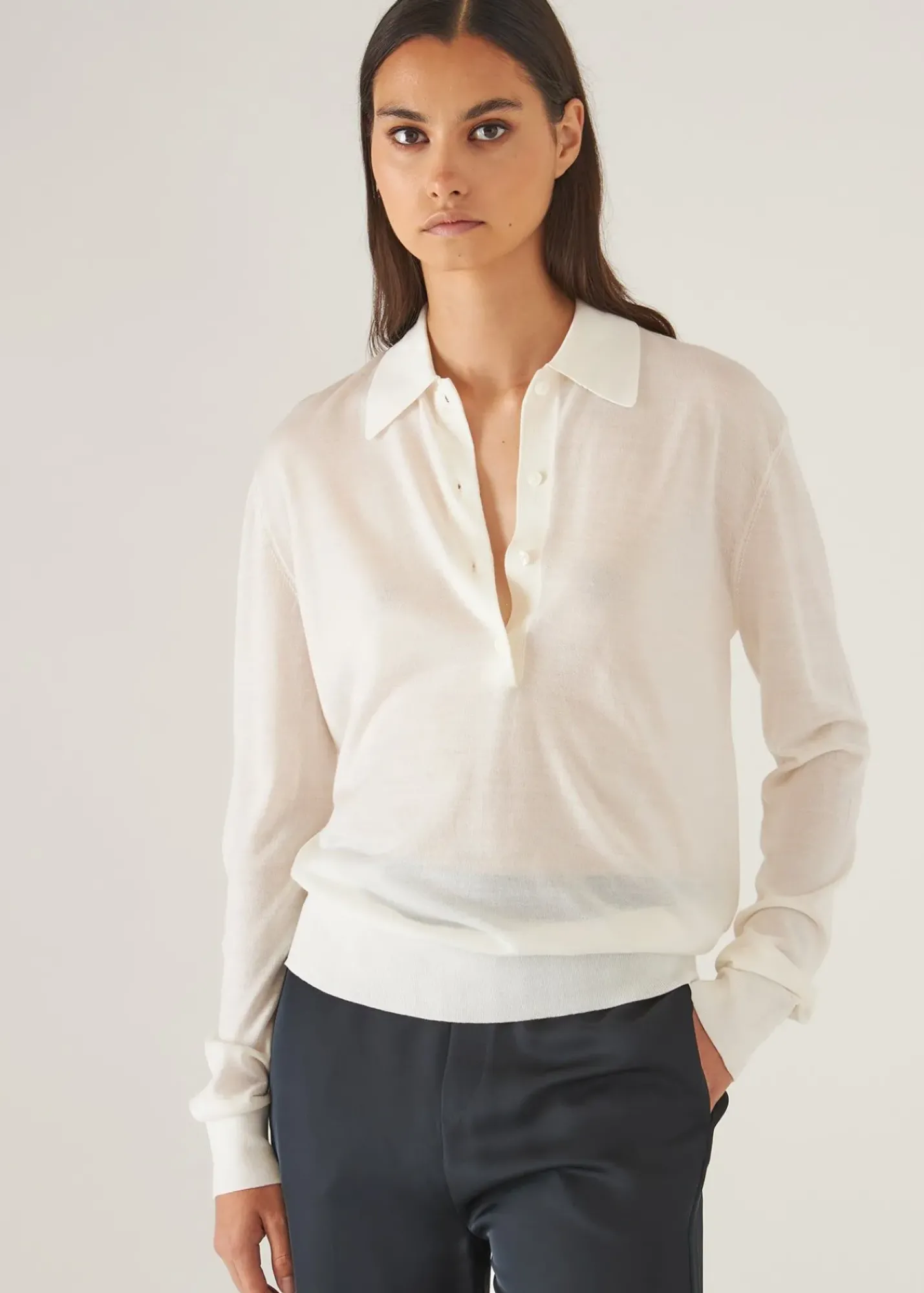 PATRICK ASSARAF Superfine Merino Lyocell Relaxed Long Sleeve Polo|Women Knitwear