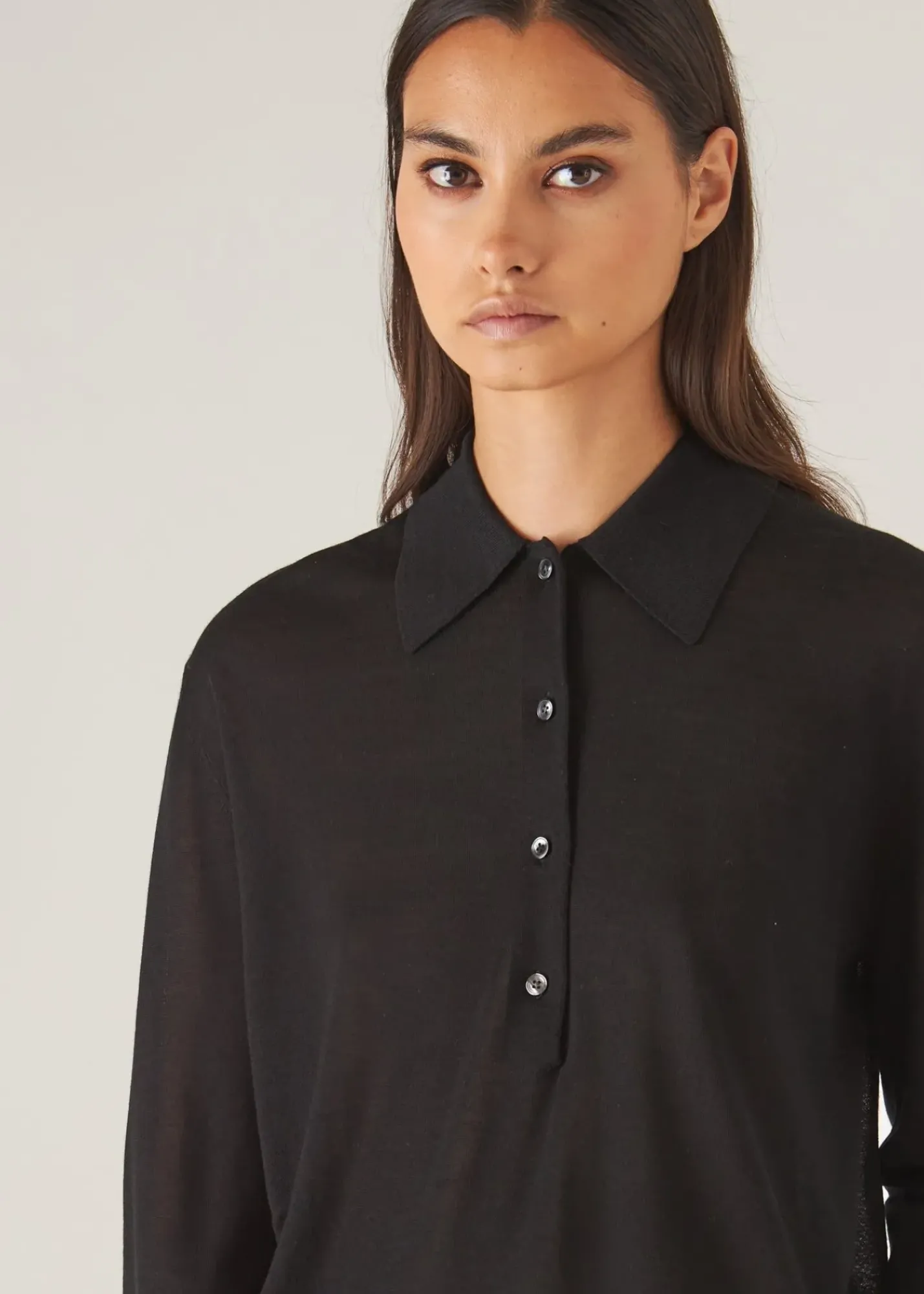 PATRICK ASSARAF Superfine Merino Lyocell Relaxed Long Sleeve Polo|Women Knitwear