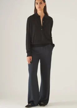 PATRICK ASSARAF Superfine Merino Lyocell Relaxed Long Sleeve Polo|Women Knitwear