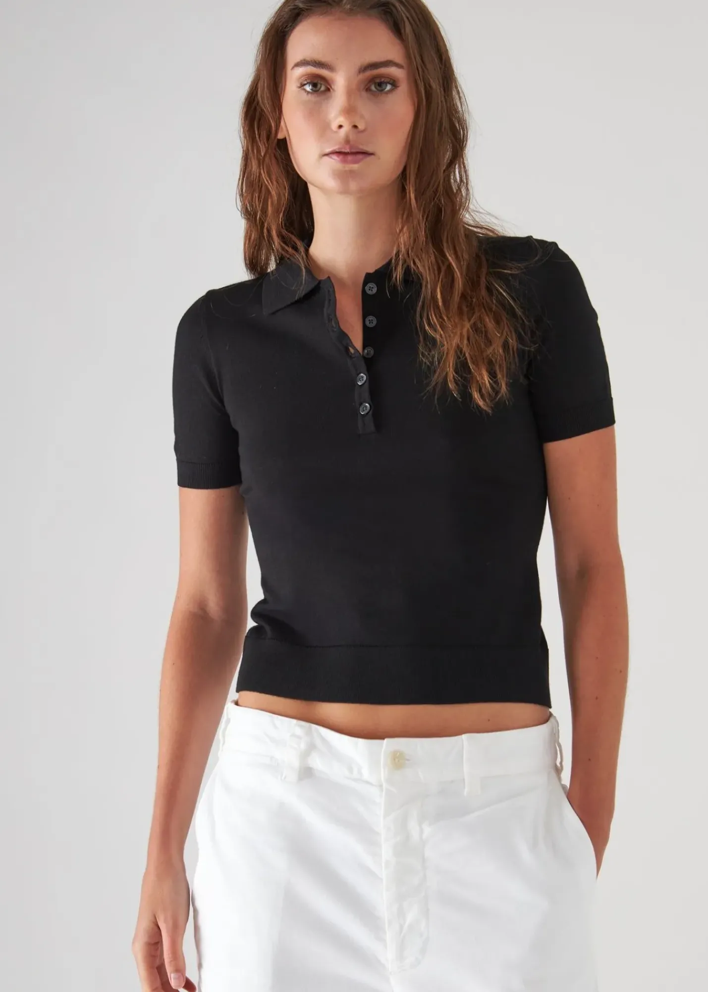 PATRICK ASSARAF Superfine Merino Lyocell Short Sleeve Polo|Women Knitwear