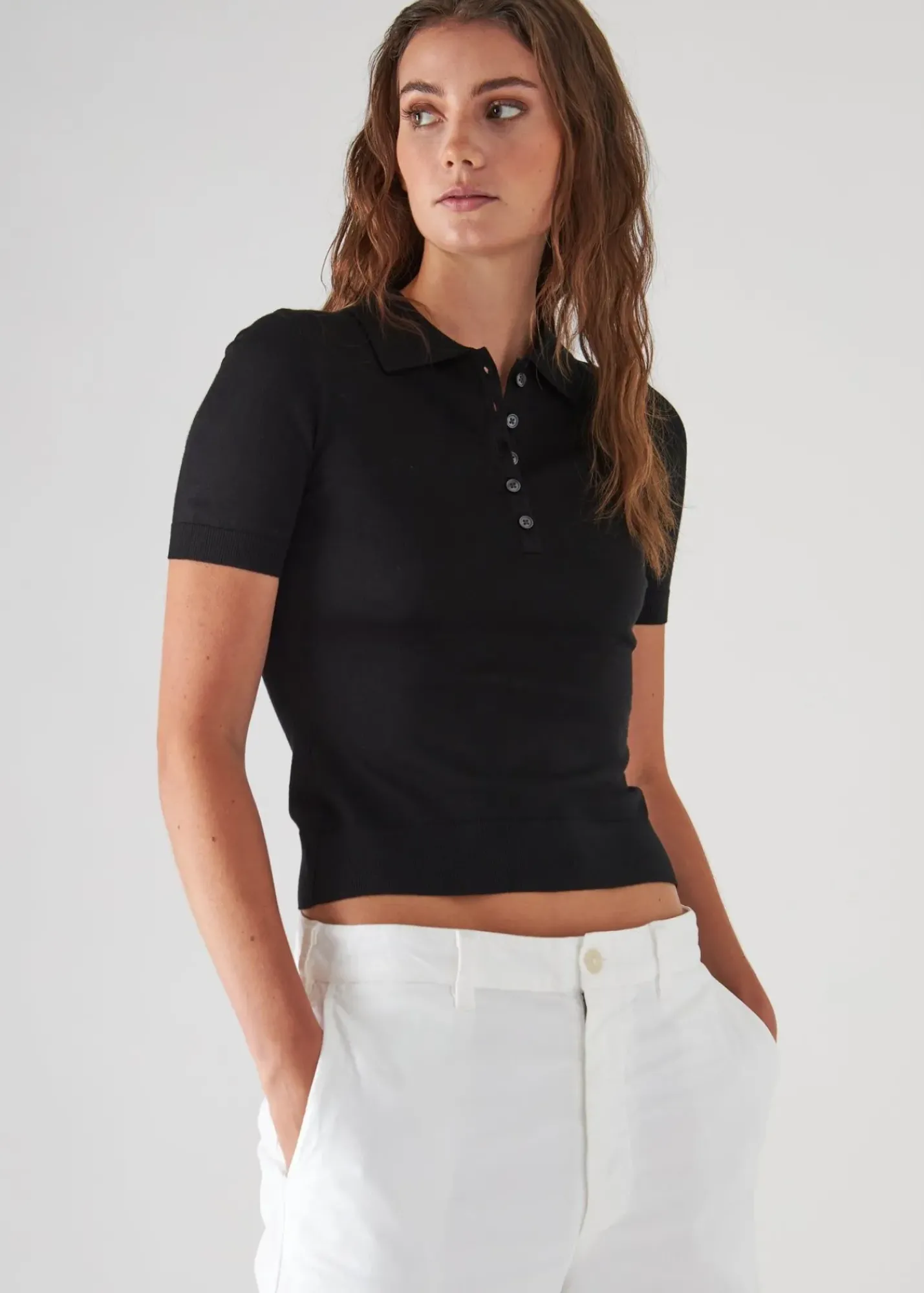 PATRICK ASSARAF Superfine Merino Lyocell Short Sleeve Polo|Women Knitwear