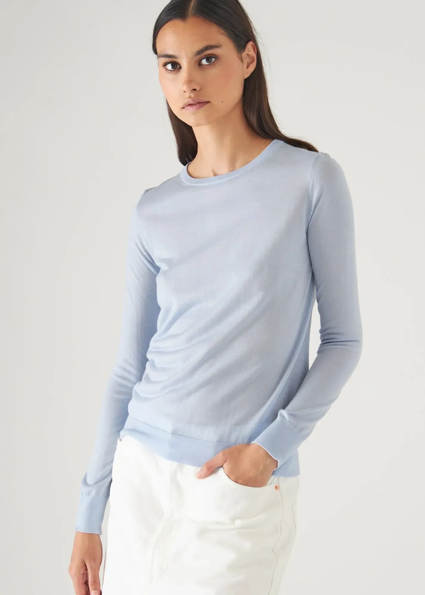 PATRICK ASSARAF Superfine Merino Lyocell Crewneck Sweater|Women Knitwear
