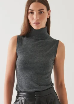 PATRICK ASSARAF Superfine Merino Sleeveless Turtleneck|Women Knitwear