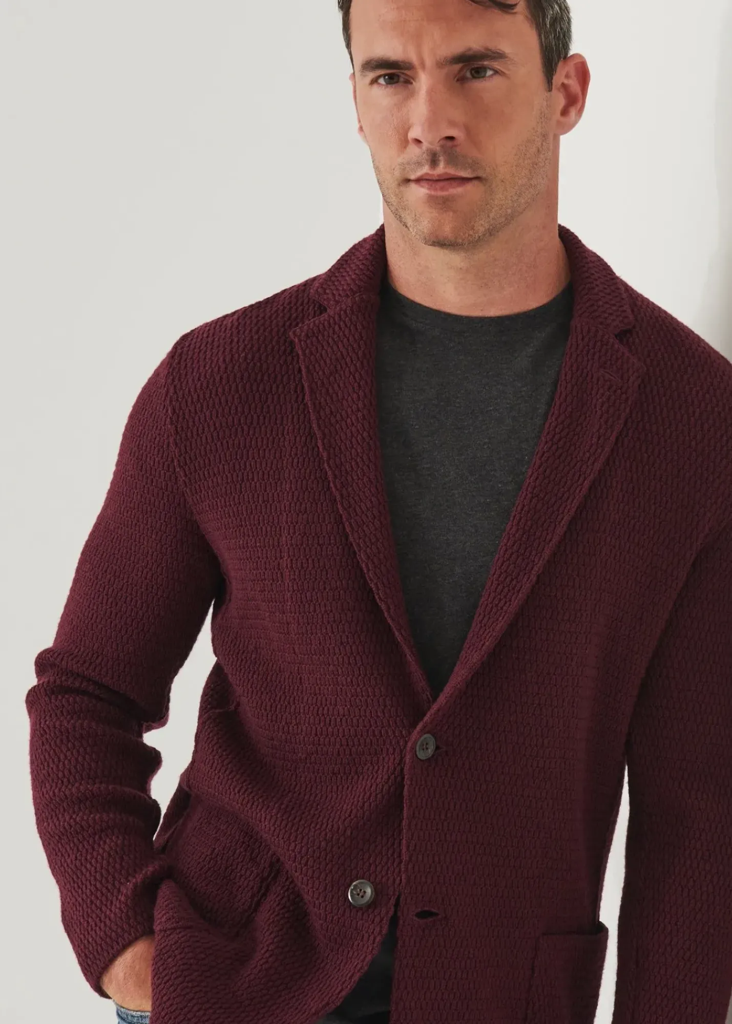 PATRICK ASSARAF Textured Knit Sweater Jacket|Men Blazers