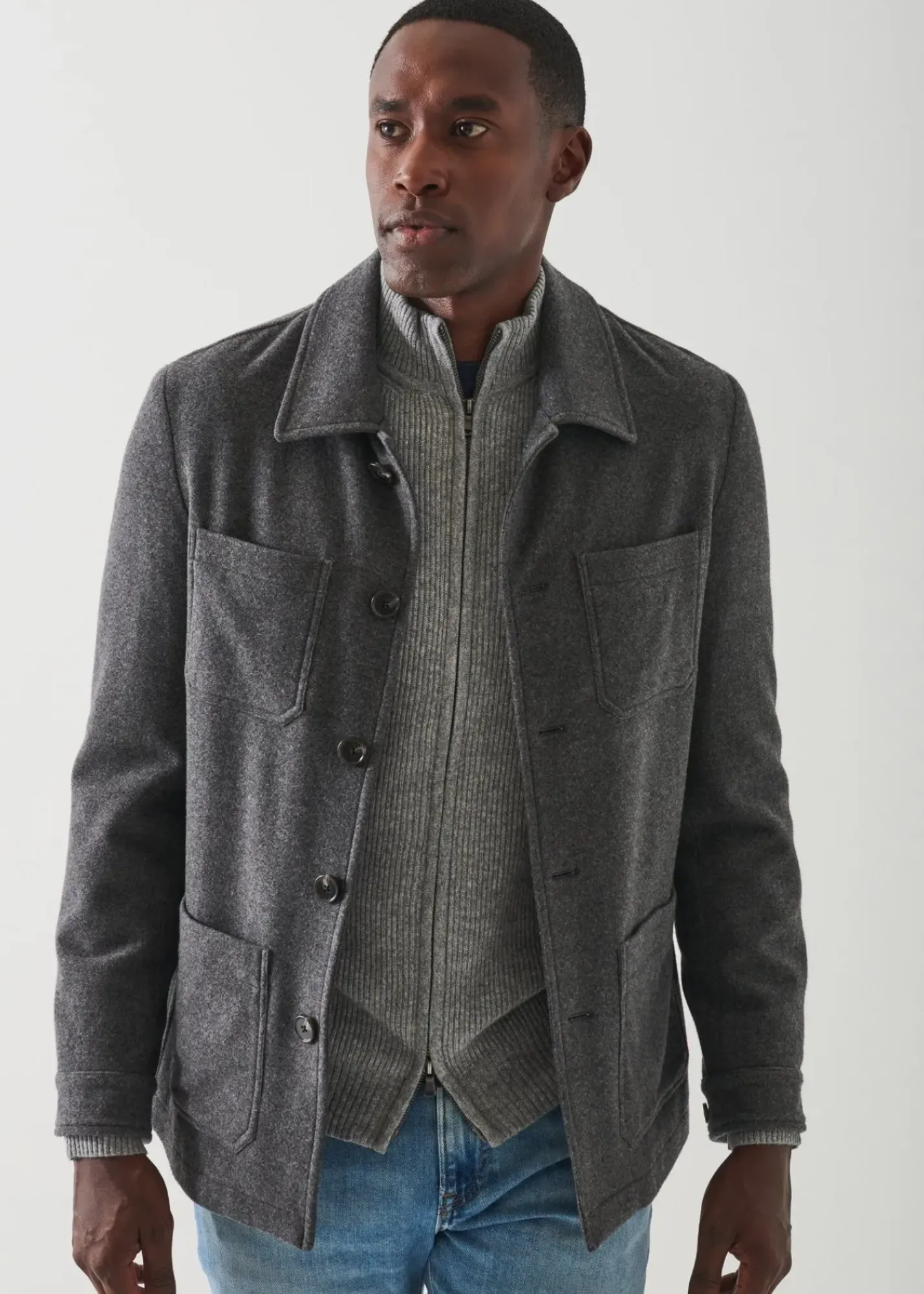 PATRICK ASSARAF Wool Blend Quilted Shirt Jacket|Men Shirt Jackets
