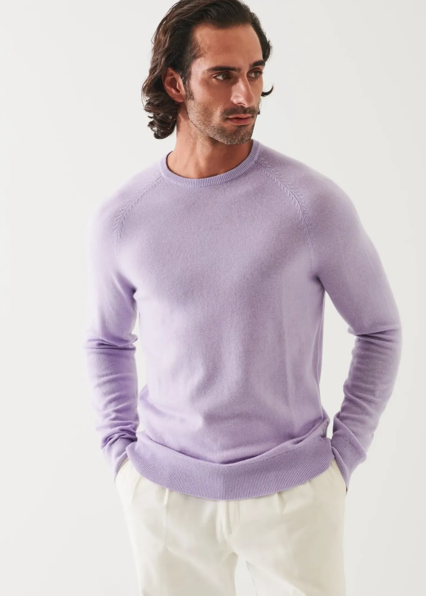PATRICK ASSARAF Wool Cashmere Raglan Crewneck|Men Knitwear