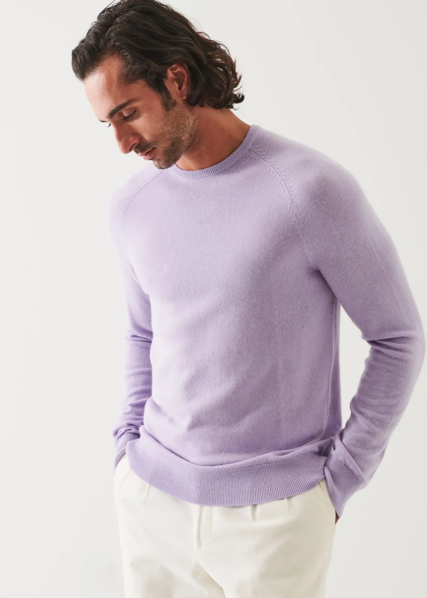PATRICK ASSARAF Wool Cashmere Raglan Crewneck|Men Knitwear