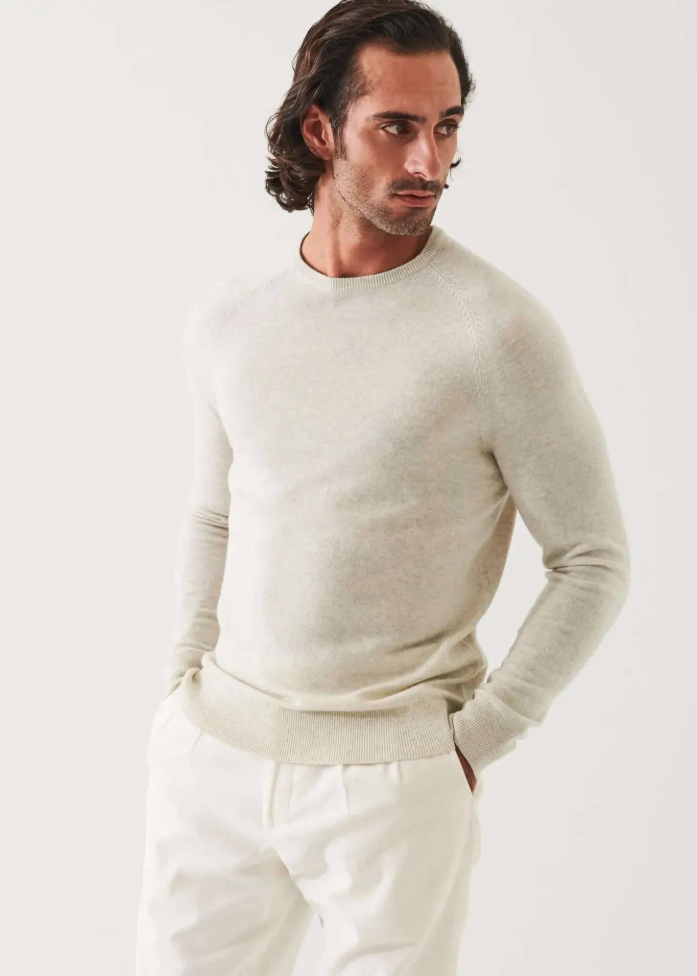 PATRICK ASSARAF Wool Cashmere Raglan Crewneck|Men Knitwear