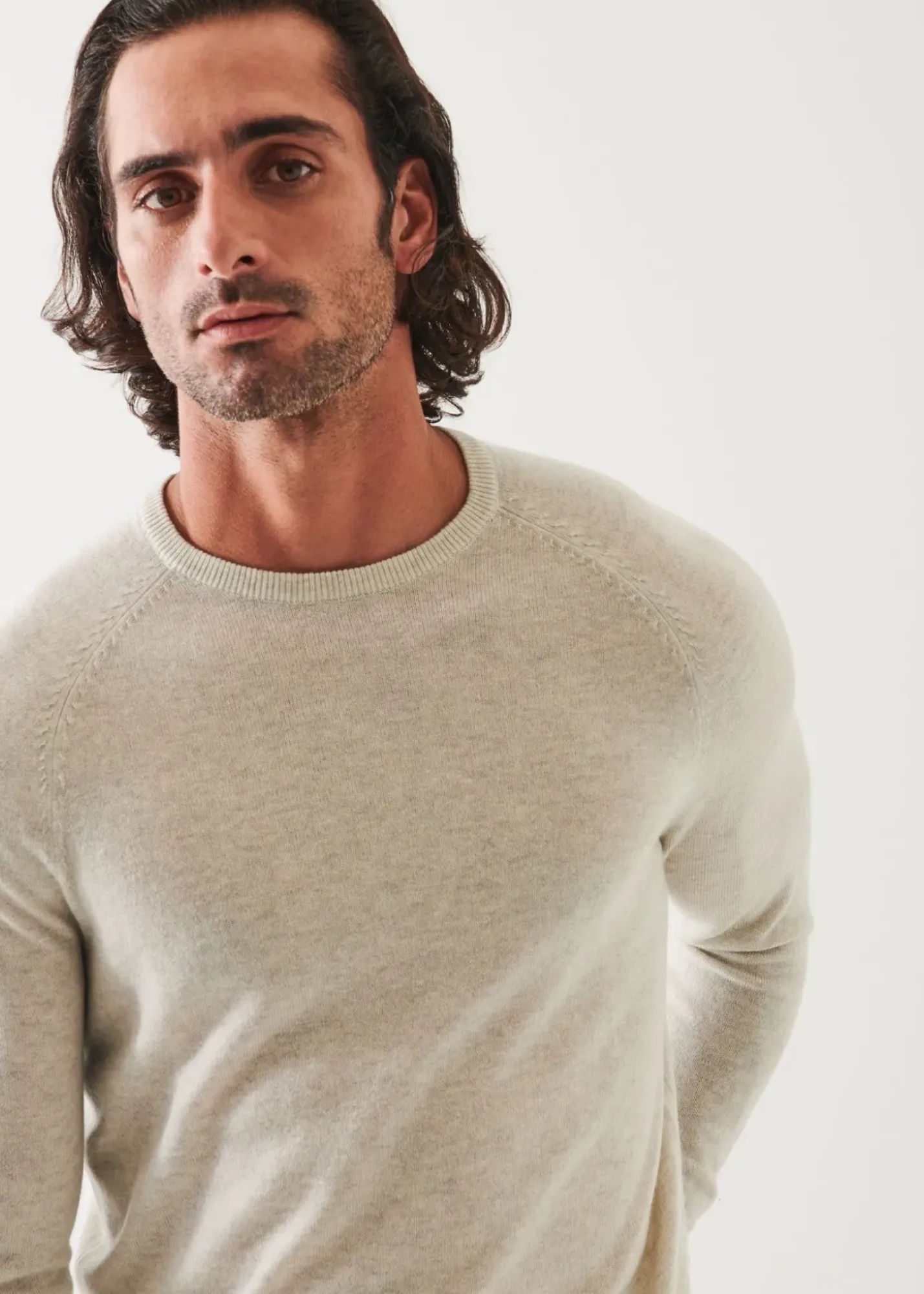 PATRICK ASSARAF Wool Cashmere Raglan Crewneck|Men Knitwear