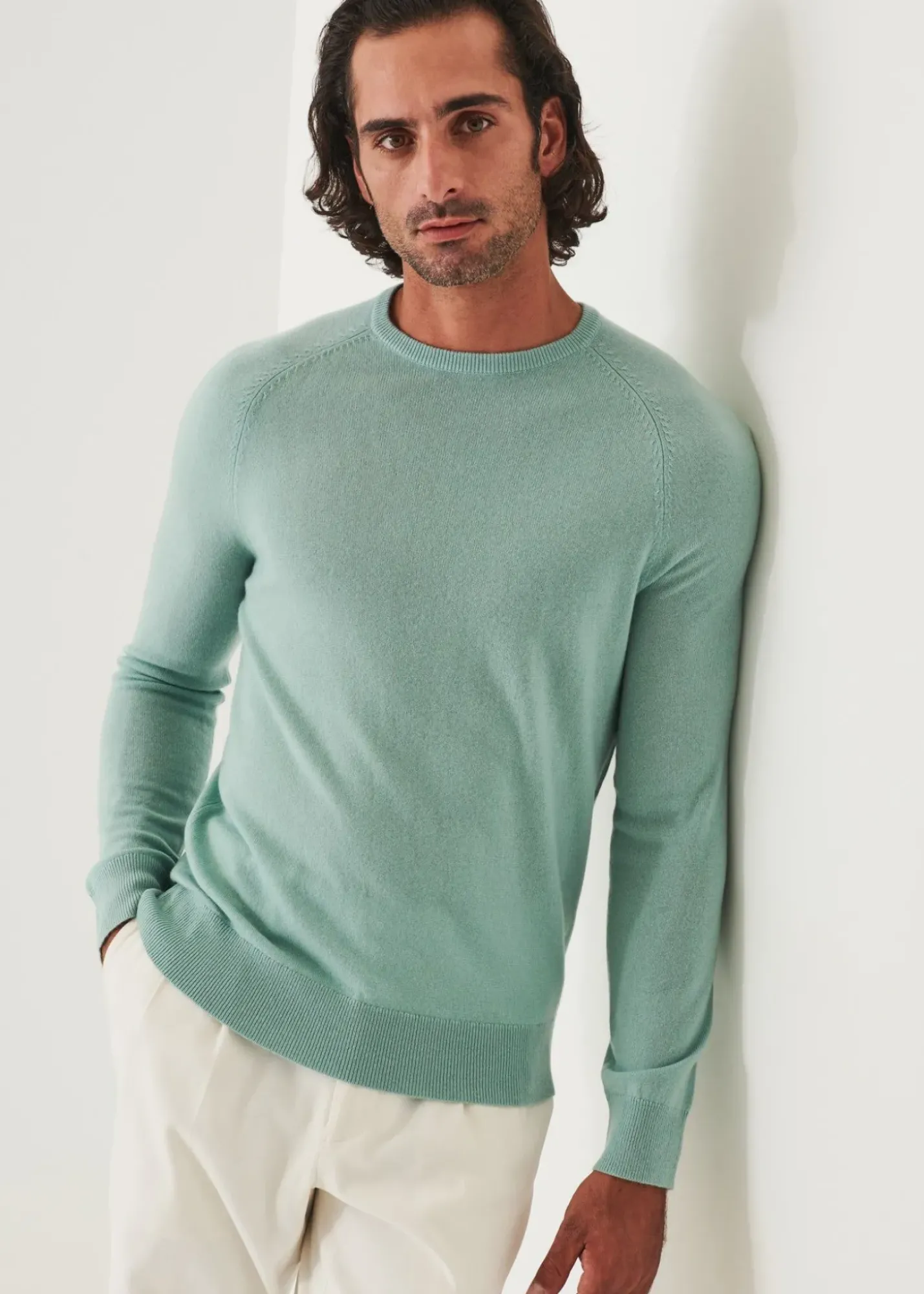 PATRICK ASSARAF Wool Cashmere Raglan Crewneck|Men Knitwear